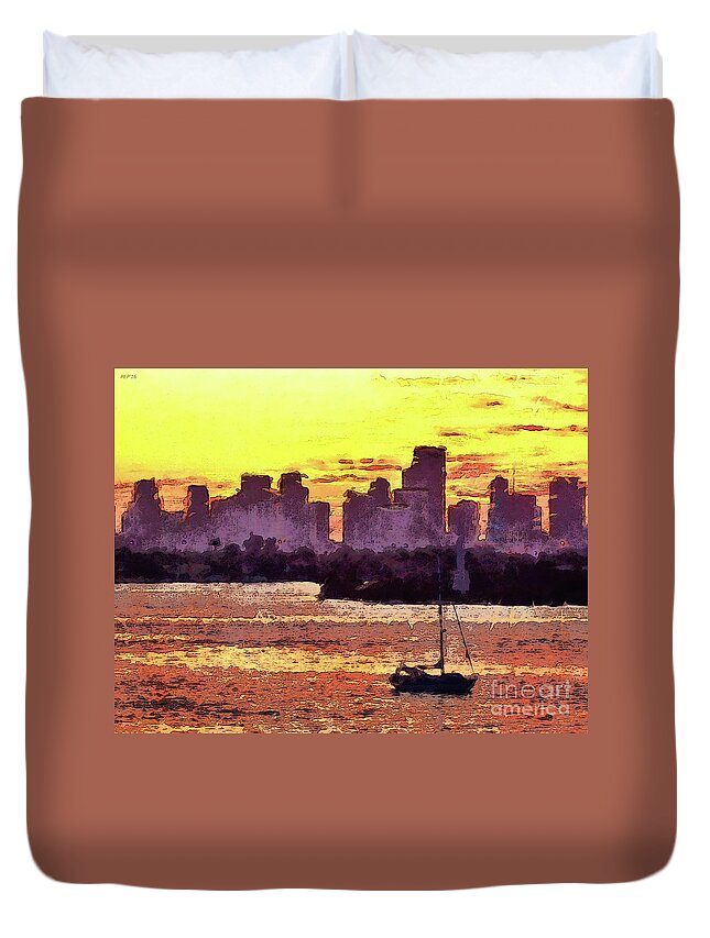 Miami Duvet Cover featuring the photograph Sailboat Anchored For The Night by Phil Perkins