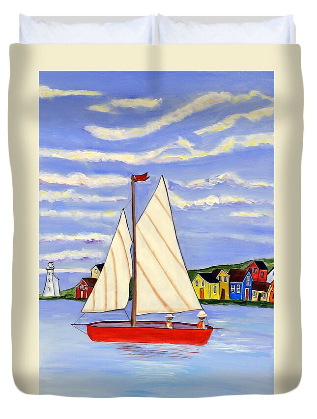 Abstract Duvet Cover featuring the painting Sailboat by Heather Lovat-Fraser