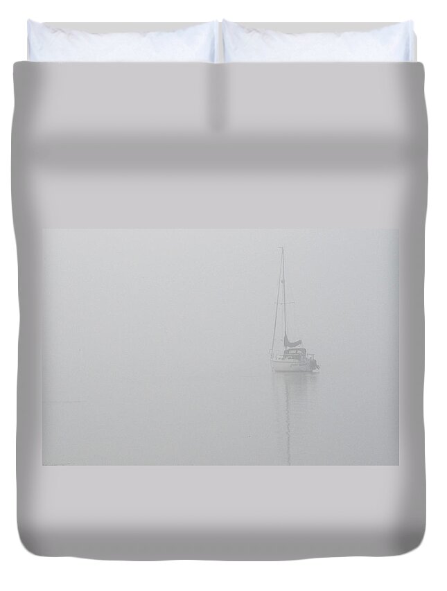 Boat Duvet Cover featuring the photograph Sailboat In Fog by Tim Nyberg