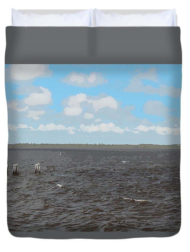 Sailboat Duvet Cover featuring the painting Sailboat on the bay by Darrell Foster