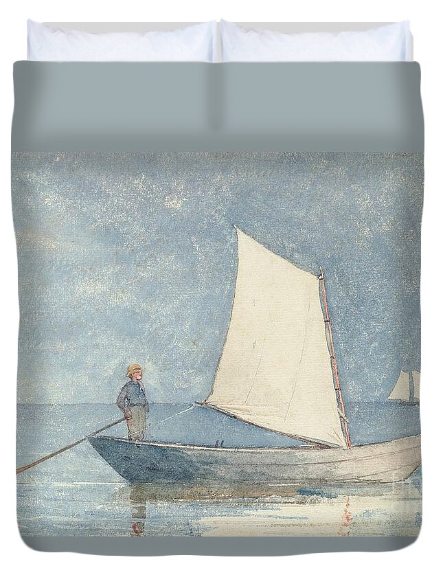 Boat Duvet Cover featuring the painting Sailing a Dory by Winslow Homer
