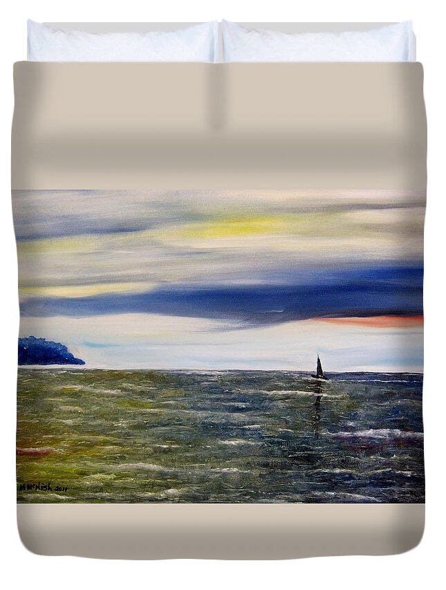 Sailboat Duvet Cover featuring the painting Sailing at dusk by Marilyn McNish