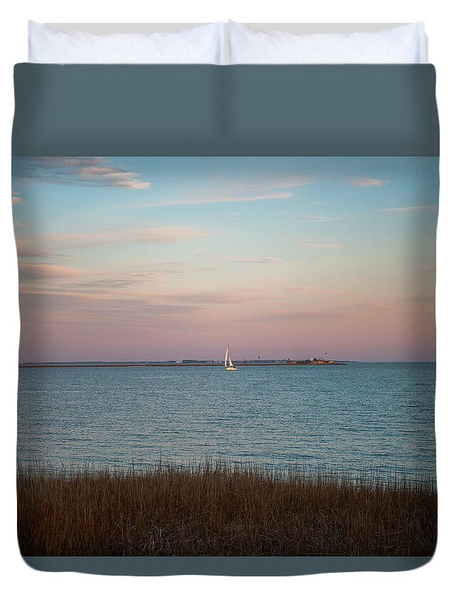 Charleston Harbor Duvet Cover featuring the photograph Sailing Breeze by Dale Powell