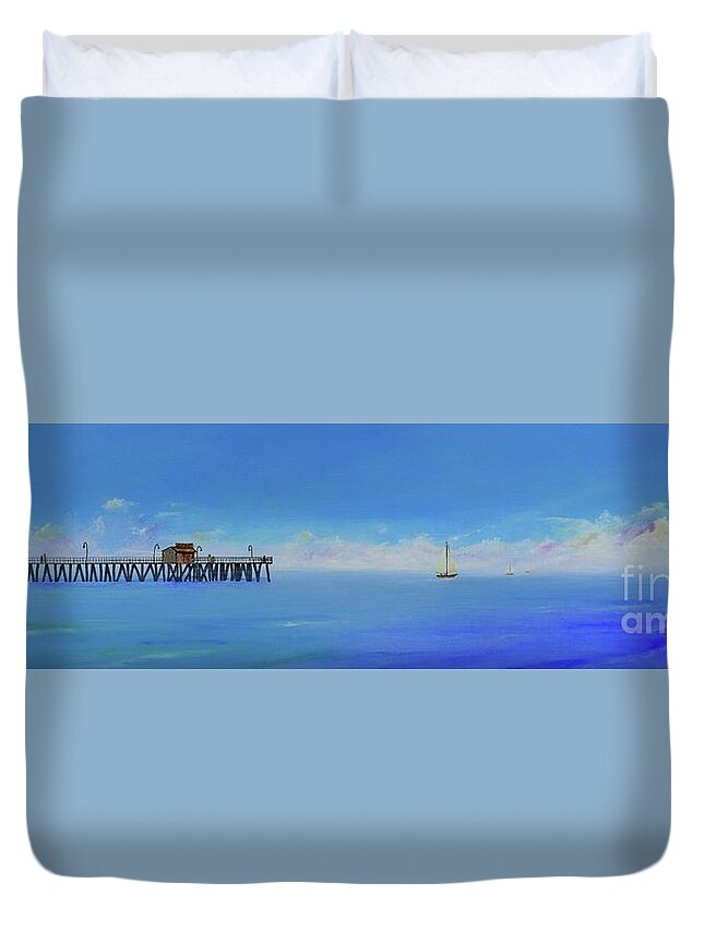 San Clemente Duvet Cover featuring the painting Sailing By San Clemente by Mary Scott