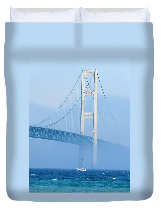 Michigan Duvet Cover featuring the photograph Sailing in the Fog by Keith Stokes