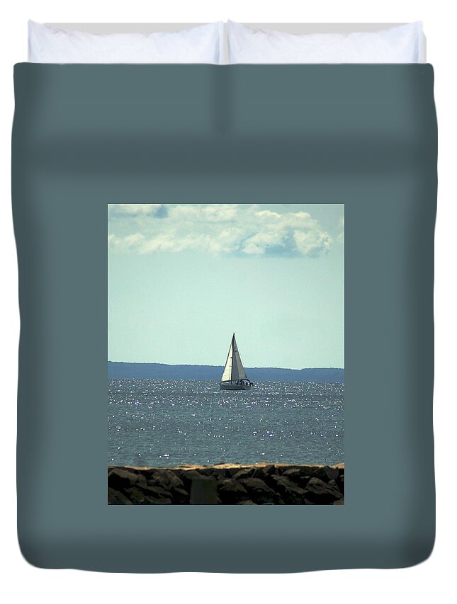 Sailing Duvet Cover featuring the photograph Sailing on Crystal Sound by Margie Avellino