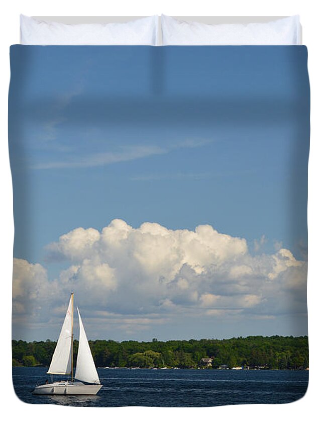 Abstract Duvet Cover featuring the photograph Sailing On Kempenfelt Bay by Lyle Crump