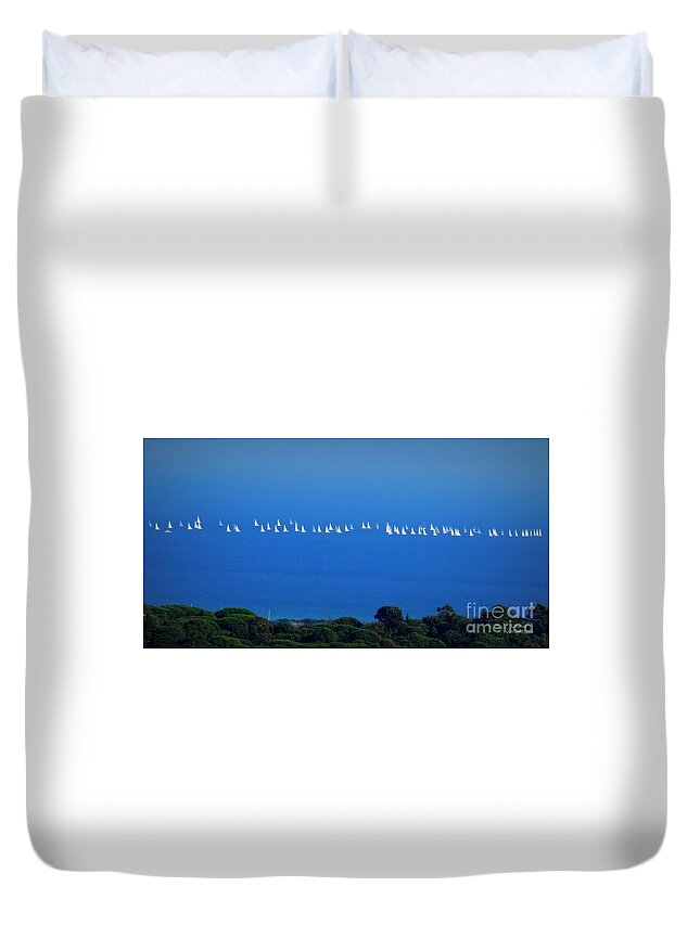 Sailing Duvet Cover featuring the photograph Sailing The Sea And Sky by Lainie Wrightson