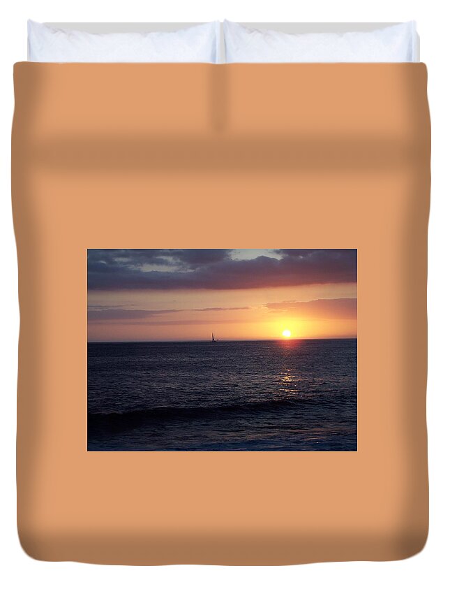 Sailboat Duvet Cover featuring the photograph Sailing the Sunset by Roberta Rotunda