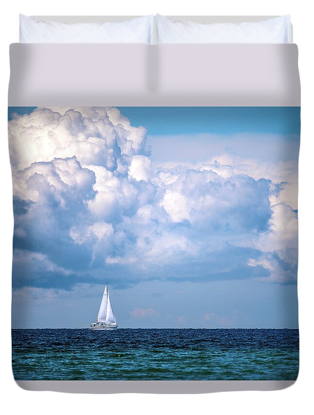 Little Traverse Bay Duvet Cover featuring the photograph Sailing Under The Clouds by Onyonet Photo studios