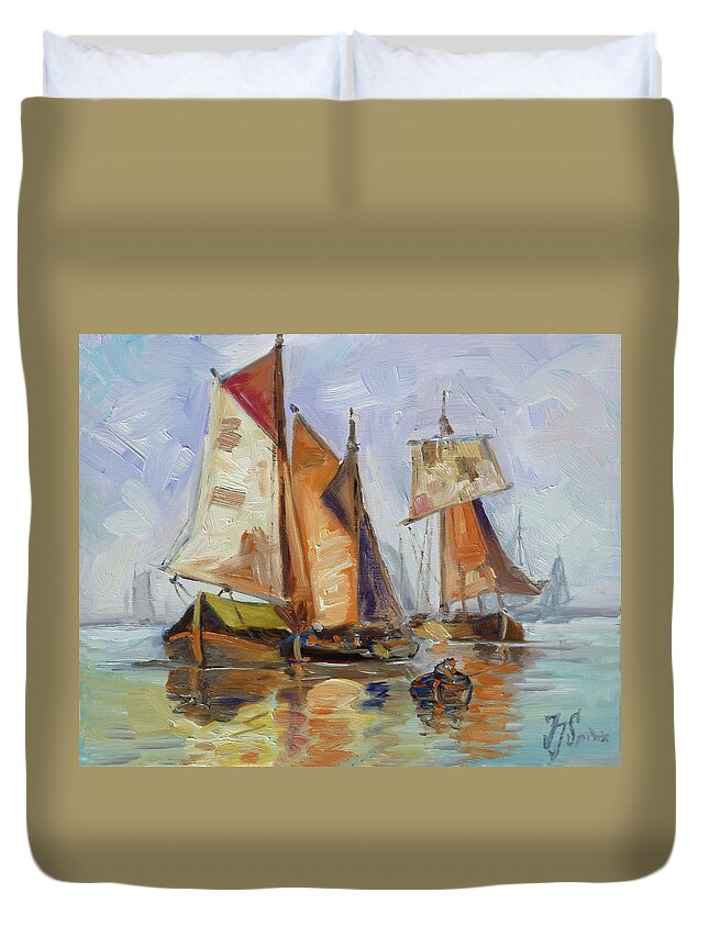 Sails Duvet Cover featuring the painting Sails 7 by Irek Szelag