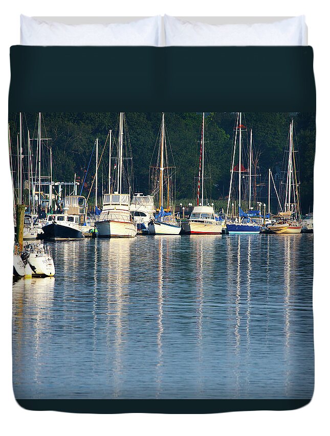 Sails At Dock Duvet Cover featuring the photograph Sails At Dock by Karol Livote