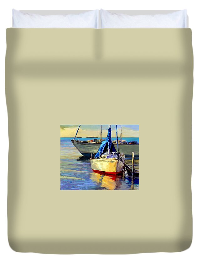 Sailboats Duvet Cover featuring the painting Sails at Rest by David Van Hulst