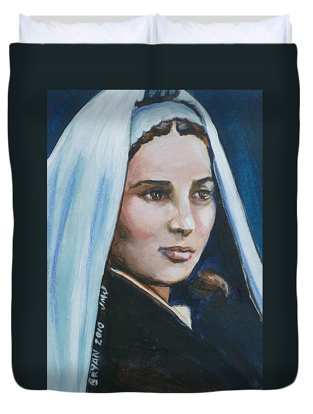 Saint Bernadette Duvet Cover featuring the painting Saint Bernadette Soubirous by Bryan Bustard