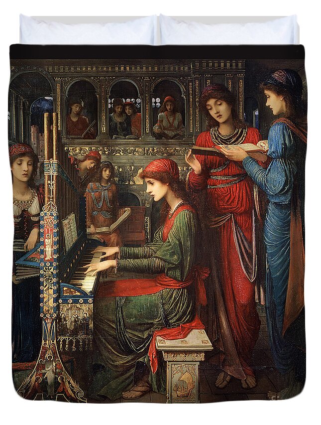 Organ; Singing; Choir; Saint; Cecile Duvet Cover featuring the painting Saint Cecilia by John Melhuish Strudwick
