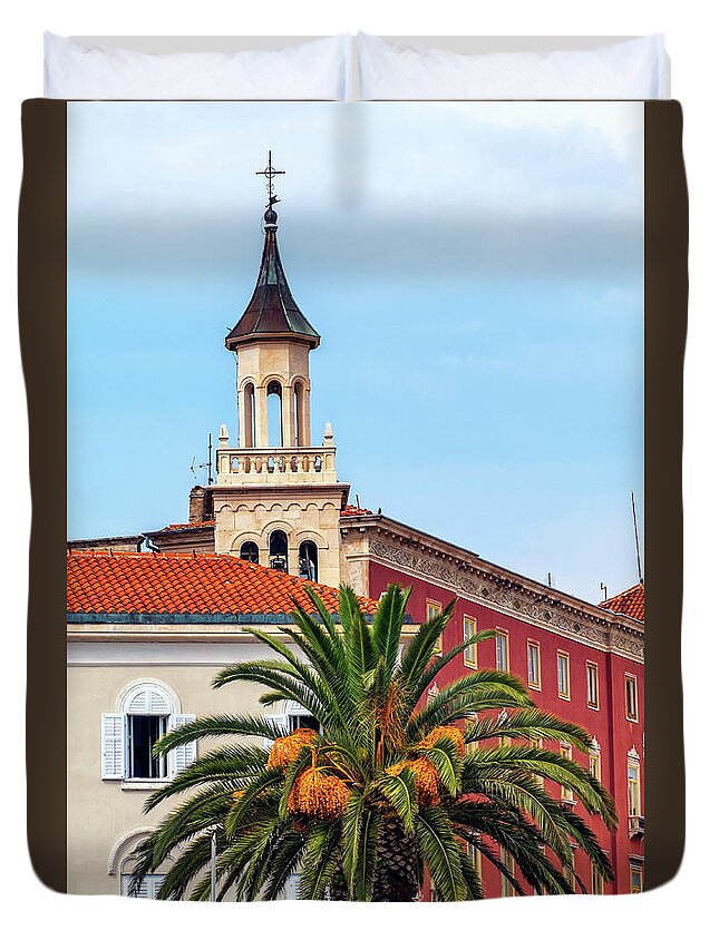 Spire Duvet Cover featuring the photograph Saint Franje, Francis, church near the old Market Square, Split, Croatia by Elenarts - Elena Duvernay photo