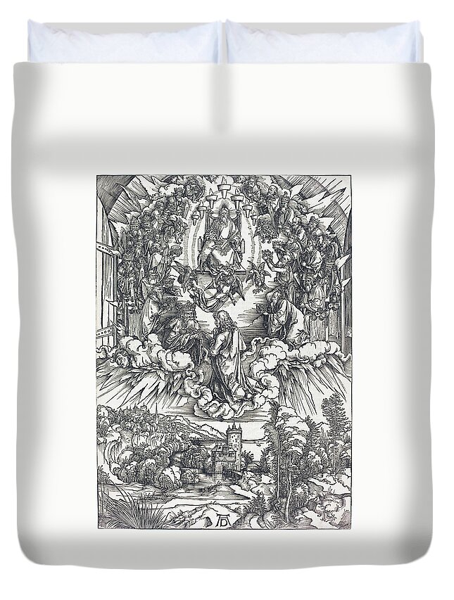 Durer Duvet Cover featuring the drawing Saint John before God and the Elders by Albrecht Durer