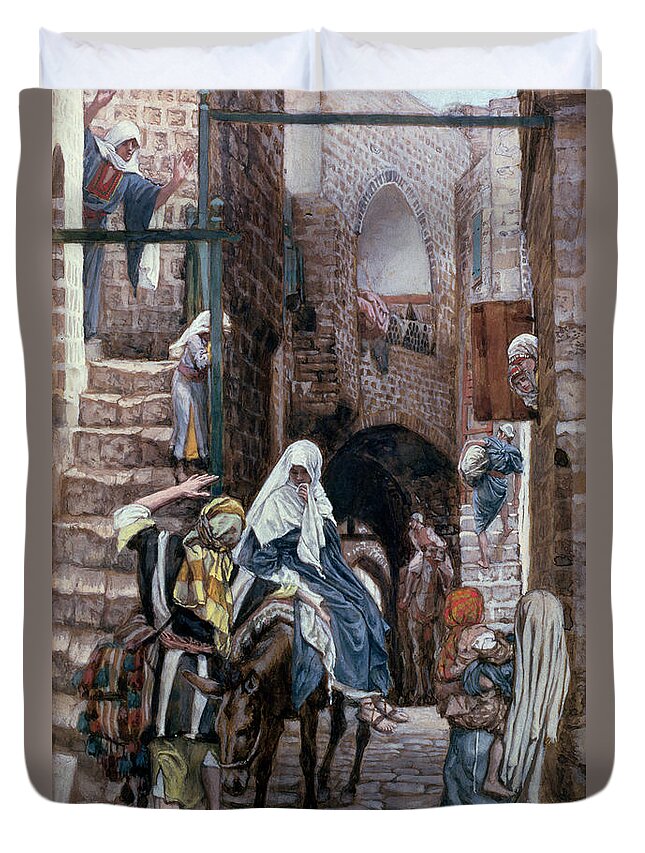 Joseph Duvet Cover featuring the painting Saint Joseph Seeks Lodging in Bethlehem by Tissot