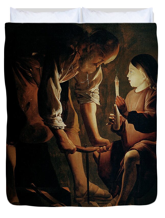 Georges De La Tour Duvet Cover featuring the painting Saint Joseph the Carpenter by Georges de la Tour