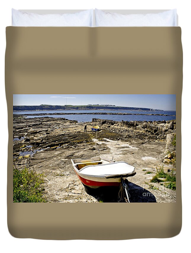 Coast Duvet Cover featuring the photograph Saint Mary's island in low tide. by Elena Perelman