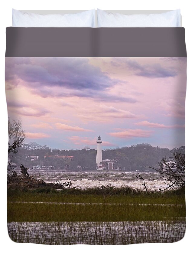 Lighthouses Duvet Cover featuring the photograph Saint Simon Island Lighthouse by DB Hayes