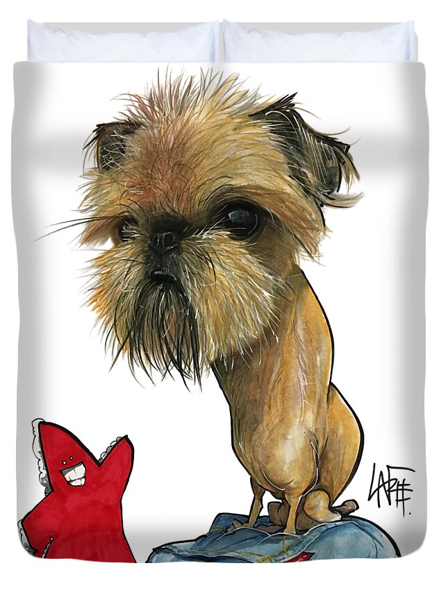 Brussels Griffon Duvet Cover featuring the drawing Salavarria 3149 by John LaFree