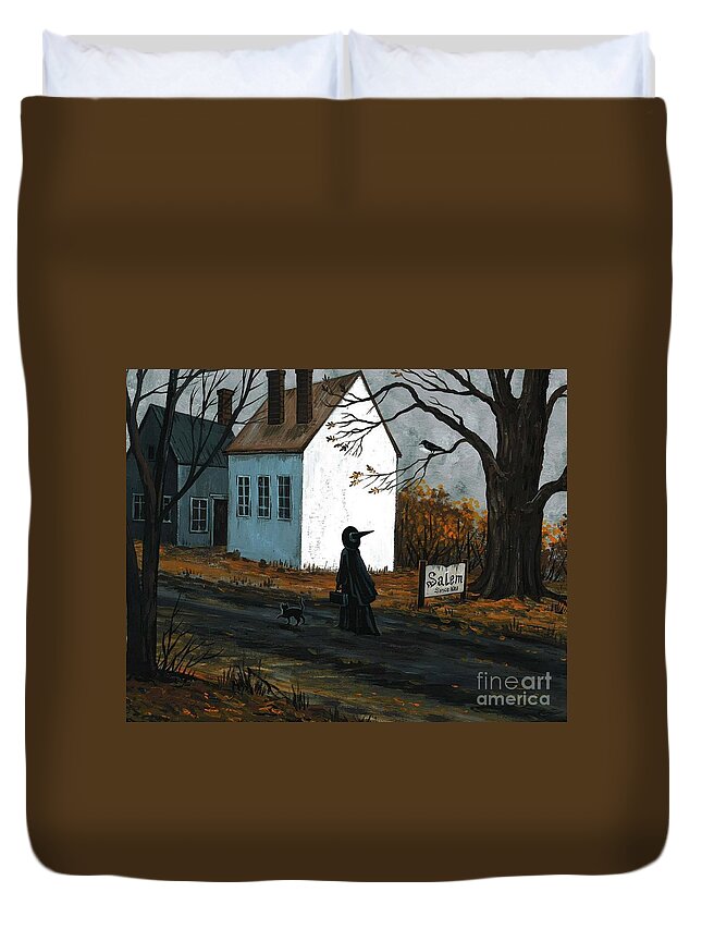 Print Duvet Cover featuring the painting Salem by Margaryta Yermolayeva