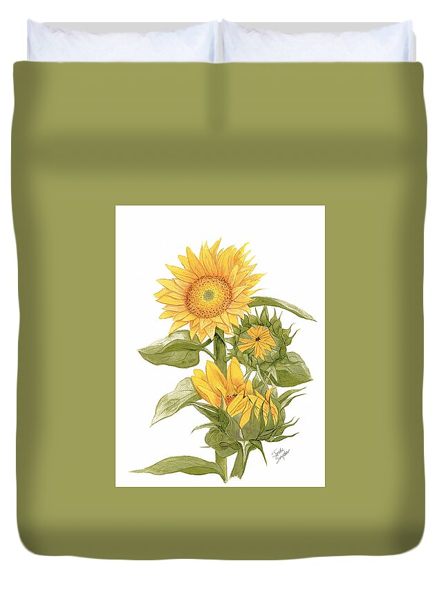 Joette Snyder Duvet Cover featuring the painting Sally's Sunflowers by Joette Snyder