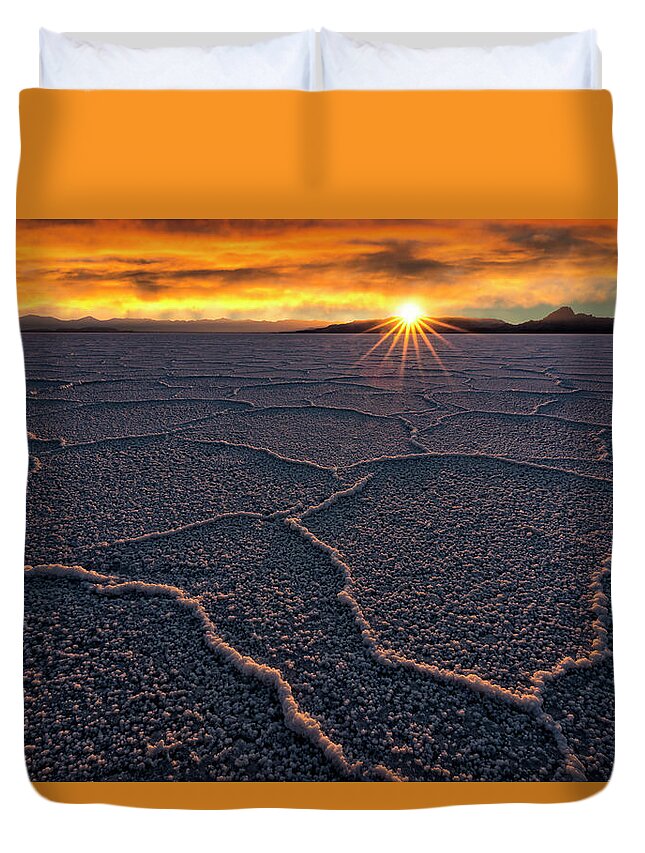Nevada Duvet Cover featuring the photograph Salt Flats Sunset by Michael Ash