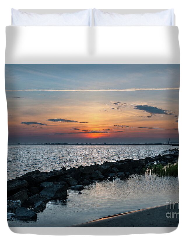 Sunset Duvet Cover featuring the photograph Salt Water Sunset over Sullivan's Island SC by Dale Powell