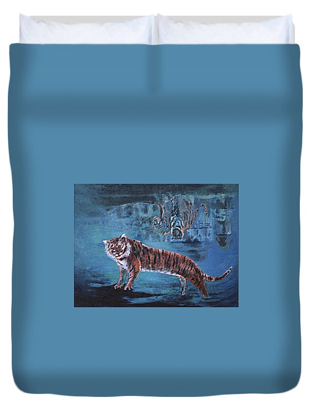 Tiger Duvet Cover featuring the painting Salvato dalle acque by Enrico Garff