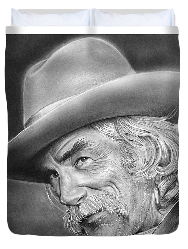 Sam Elliott Duvet Cover featuring the drawing Sam Elliott by Greg Joens