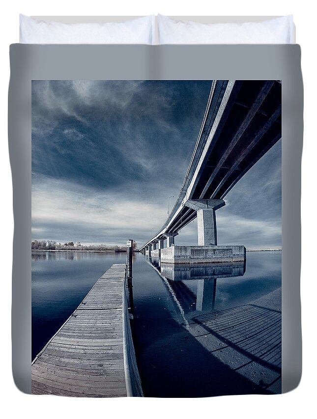 Greg Nyquist Duvet Cover featuring the photograph Samoa Bridge in Infrared by Greg Nyquist