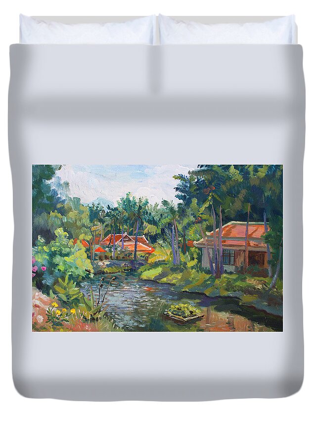 Thailand Duvet Cover featuring the painting Samui Life by Alina MalyKhina