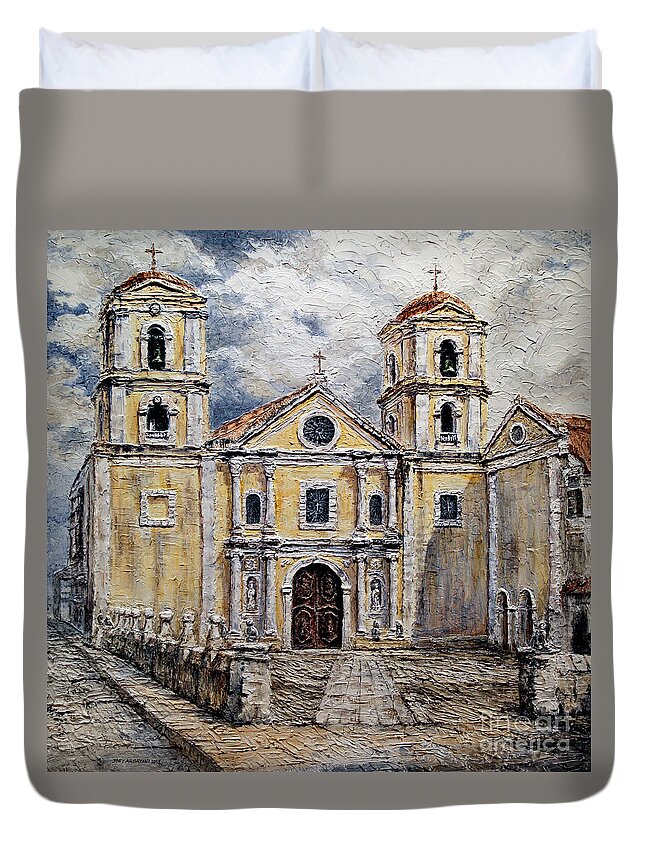 Churches Duvet Cover featuring the painting San Agustin Church 1800s by Joey Agbayani