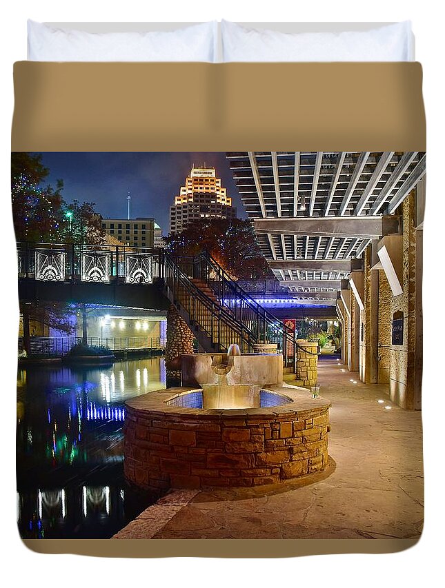 San Duvet Cover featuring the photograph San Antonio River Walk by Frozen in Time Fine Art Photography