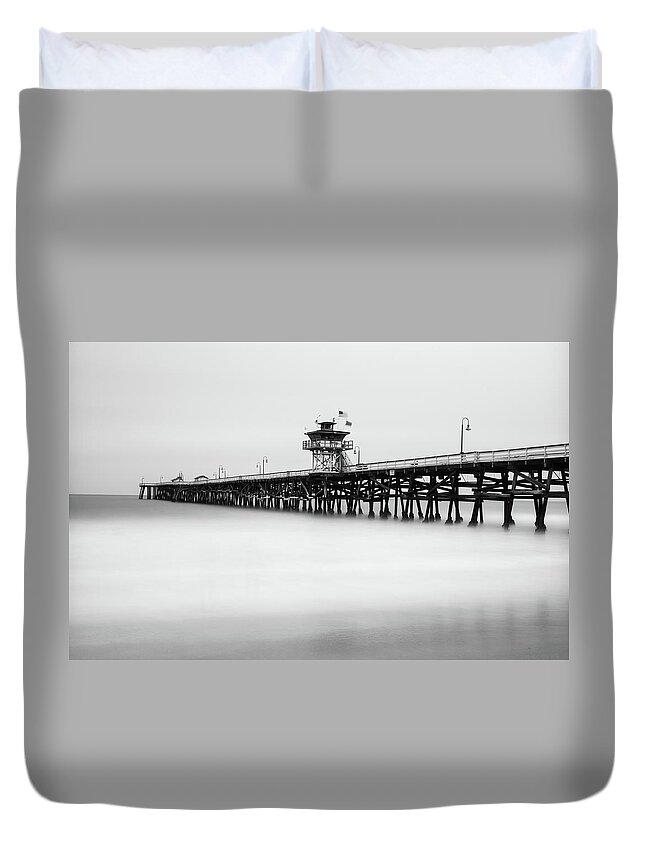 Long Exposure Duvet Cover featuring the photograph San Clemente pier by Tassanee Angiolillo