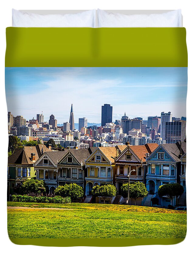 San Francisco Duvet Cover featuring the photograph San Francisco Painted Ladies by Lev Kaytsner