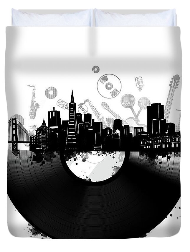 San Francisco Duvet Cover featuring the digital art San Francisco Skyline Vinyl by Bekim M