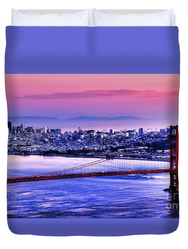 Golden Gate Bridge Duvet Cover featuring the photograph San Francisco Sunset by Paul Gillham