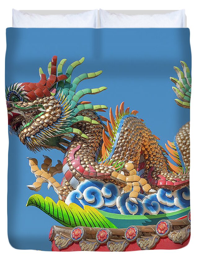 Scenic Duvet Cover featuring the photograph San Jao Pung Tao Gong Dragon Roof Finial DTHCM1154 by Gerry Gantt