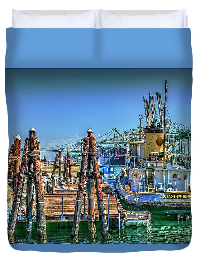 Tug Boats Duvet Cover featuring the photograph San Pedro Busy Port by David Zanzinger