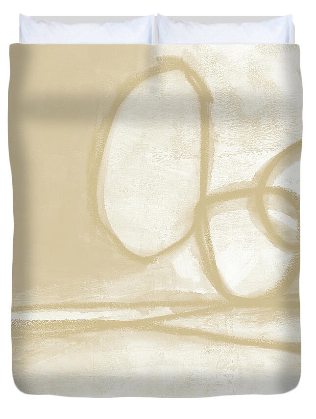 Abstract Duvet Cover featuring the painting Sand and Stone 6- Contemporary Abstract Art by Linda Woods by Linda Woods