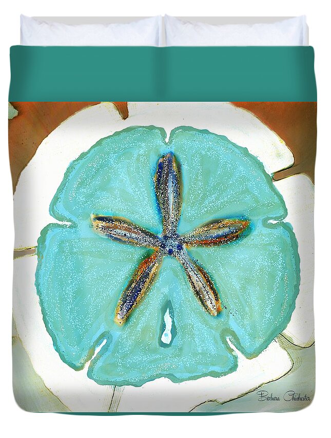 Sand Dollar Duvet Cover featuring the painting Sand Dollar Star Attraction by Barbara Chichester