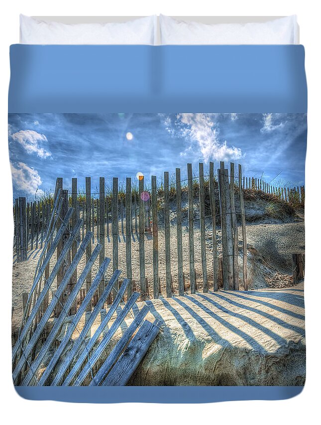 Currituck Outer Banks Preserve Duvet Cover featuring the photograph Sand Fence by Greg Reed