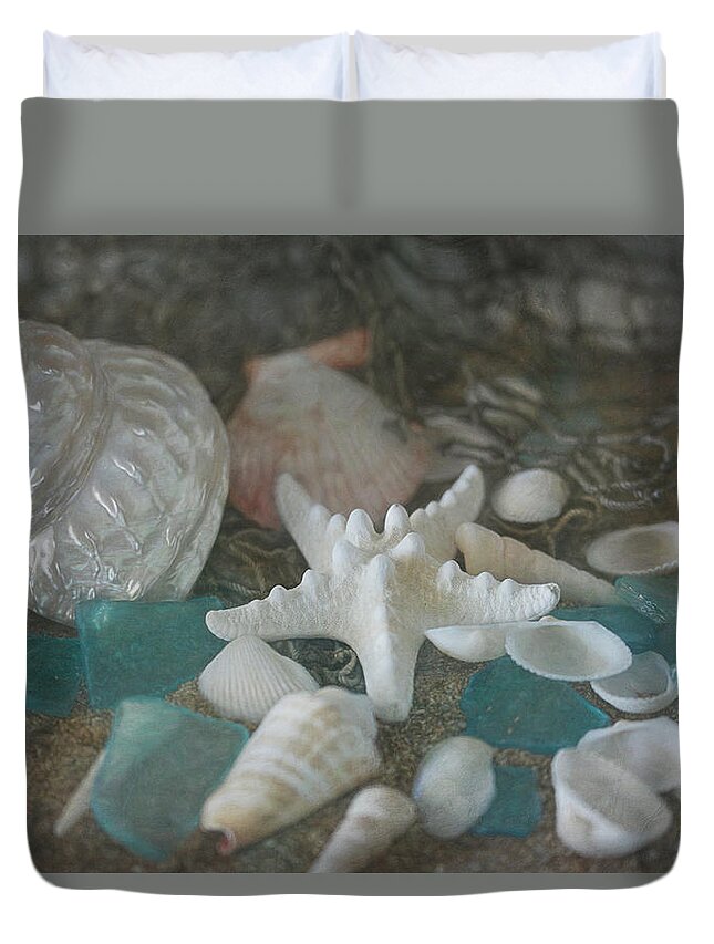 Sand Duvet Cover featuring the photograph Sand, Shells, and Sea Glass 9870 by Teresa Wilson