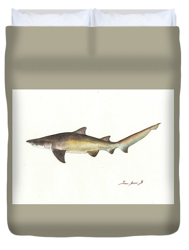 Sand Tiger Shark Duvet Cover featuring the painting Sand Tiger shark by Juan Bosco