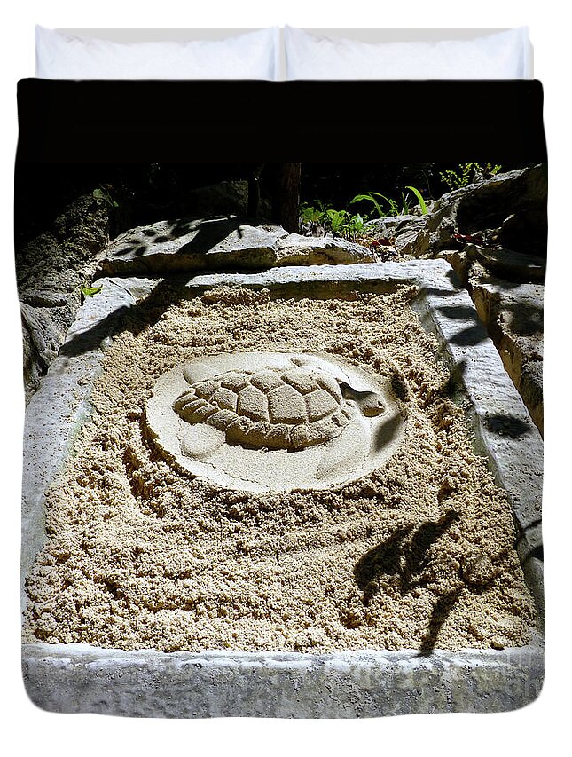 Sand Duvet Cover featuring the photograph Sand Turtle Print by Francesca Mackenney