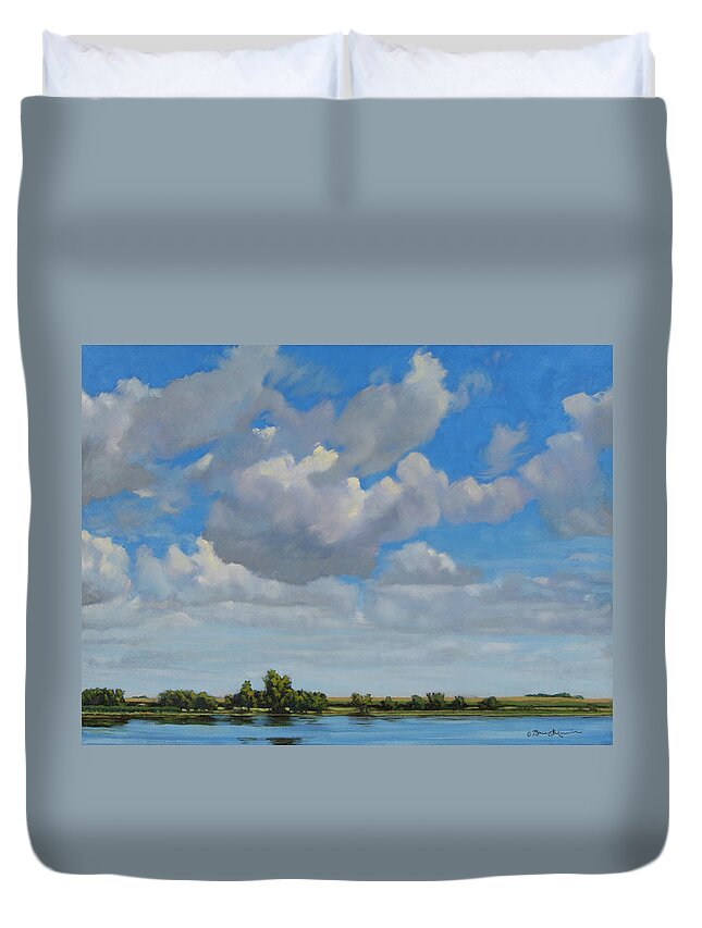 Landscape Painting Duvet Cover featuring the painting Sandbar Slough July Skies by Bruce Morrison
