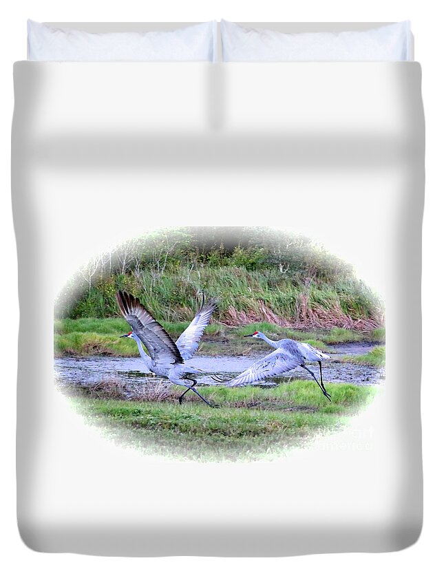 Sandhill Cranes Duvet Cover featuring the photograph Sandhills - Poetry in Motion by Carol Groenen
